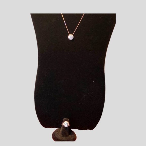 CZ Set Necklace and Matching Ring / 14K White Gold Plated 925 (EUC) - Picture 9 of 9